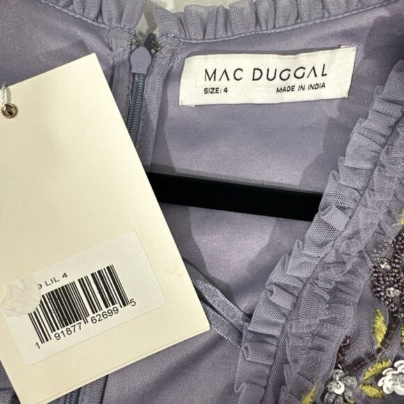 NWT $698 Mac Duggal [ 4 ] Long Sleeve‎ Embroidered Wrap Midi Dress Lilac G1710 - Picture 4 of 16